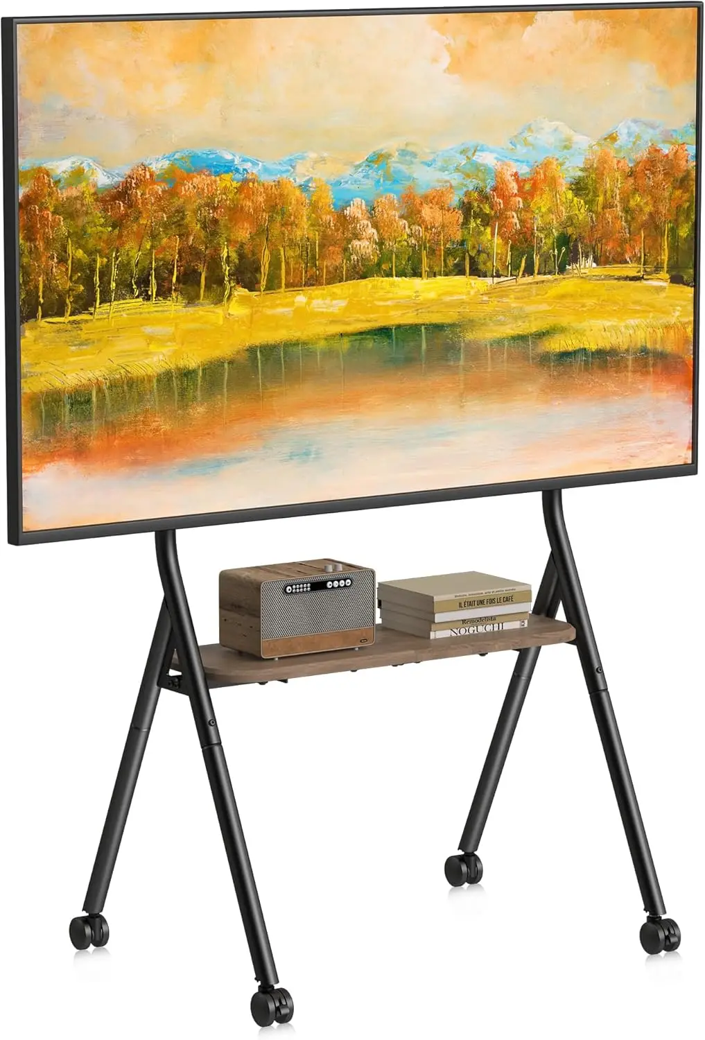 

Easel Rolling TV Stand for 32-80 Inch TV up to 121lbs, Mobile Portable TV Cart with Wheels Minimalist