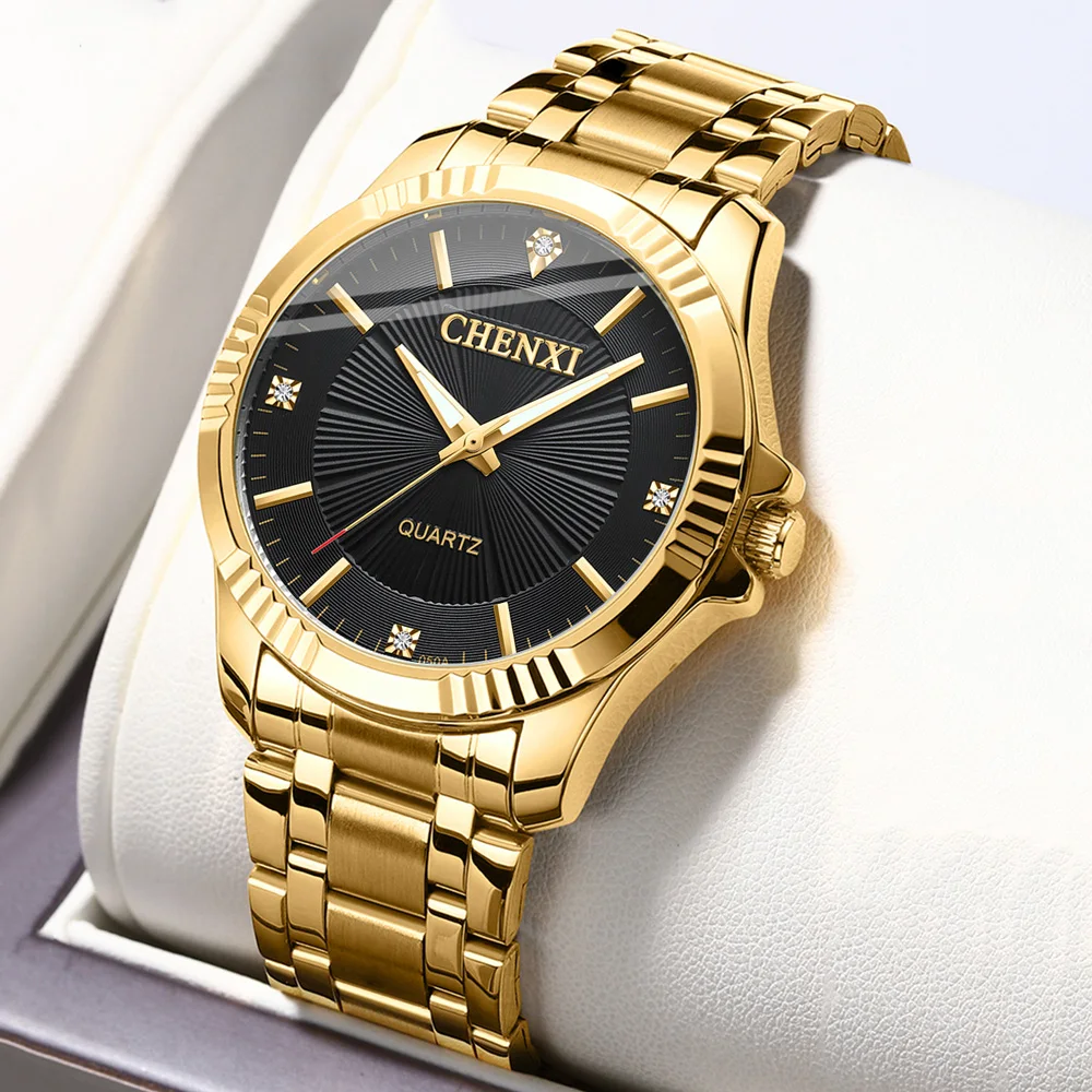 Top Quality Clock Fashion Men Luxury CHENXI Brand Gold Stainless Steel Quartz-Watch Wrist Watches Wholesale Golden Watch men