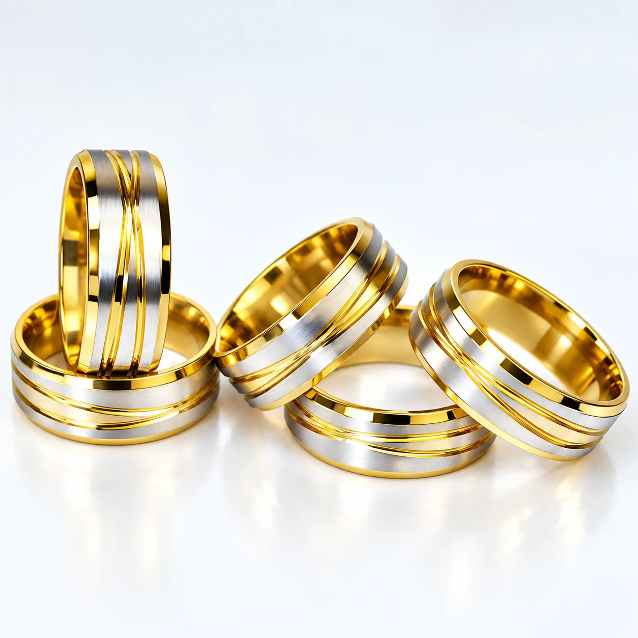20Pcs Stainless Steel Rings Two Tone Gold Silver Brushed Stripe Band Unisex Men Women Wedding Couple Jewelry Wholesale Bulk 4082