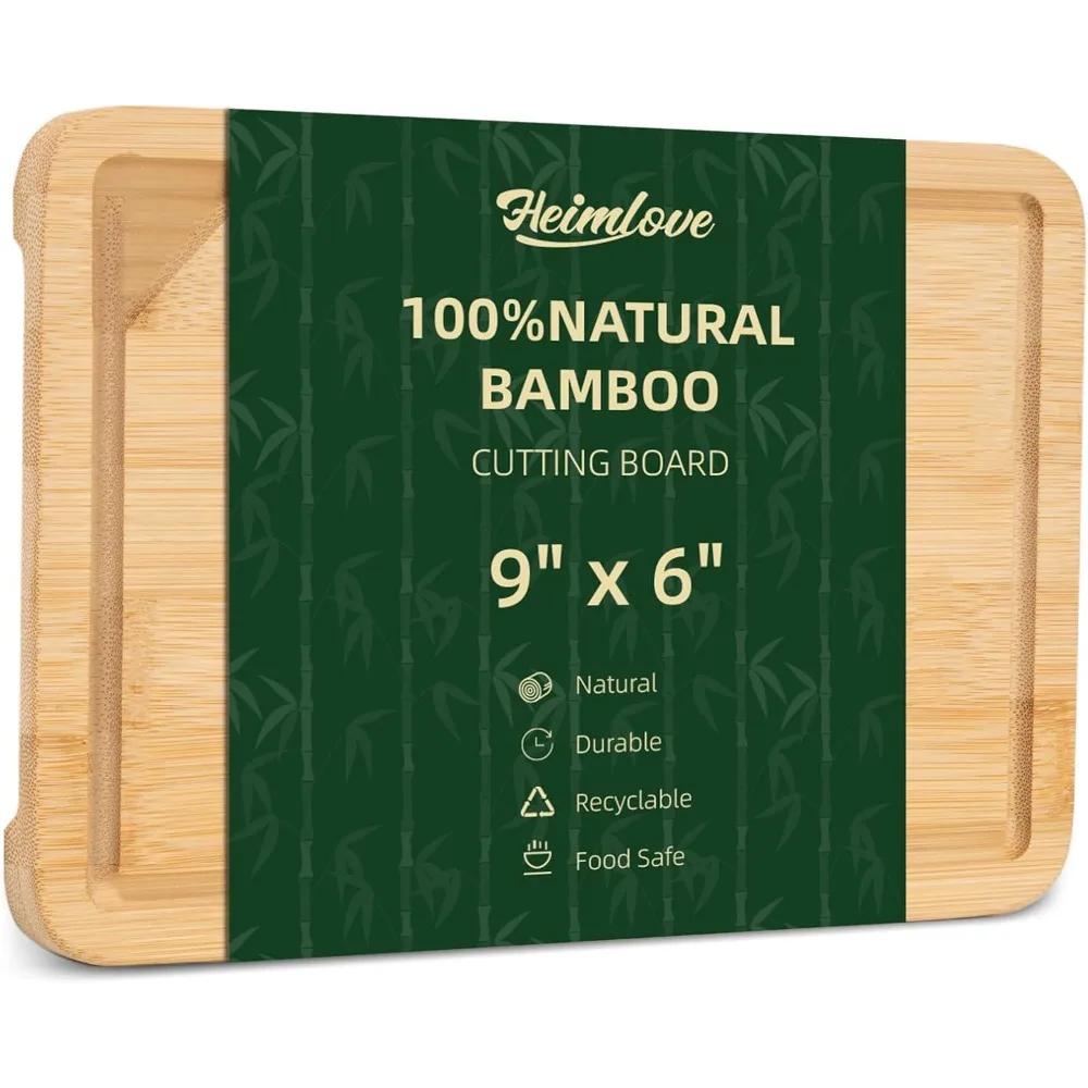 

9” x 6” Mini Bamboo Cutting Board, Small Wooden Cutting Boards for Kitchen Charcuterie Boards with Juice Groove
