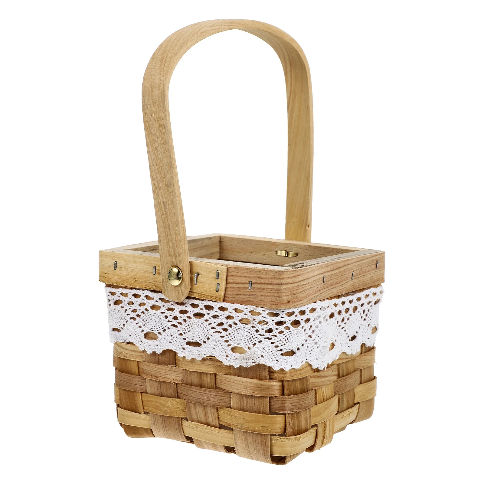 

1pc Handheld Woven Storage Basket Bamboo Flower Holder For Home Decor Desktop Organizer Sundries Container Gift