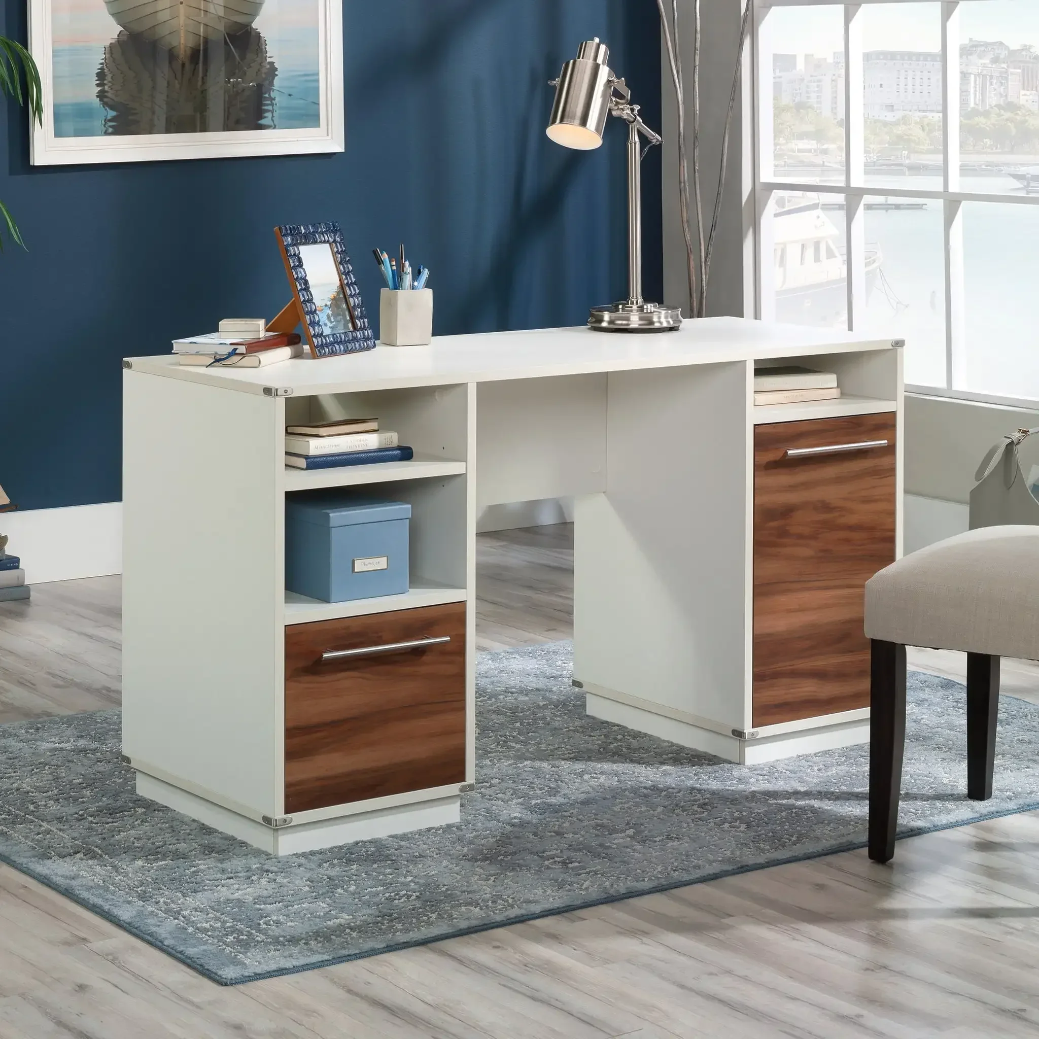 Vista Key Double Ped Desk, Blaze Acacia Finish