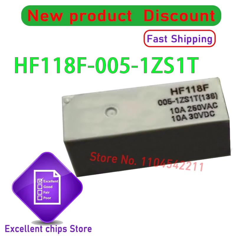 Original HF118F New Power Relay 5V 12V 24V 48VDC 5Pin 10A 1 Form C HF118F-005-1ZS1T HF118F-012-1ZS1T HF118F-024-1ZS1T 10pcs/lot