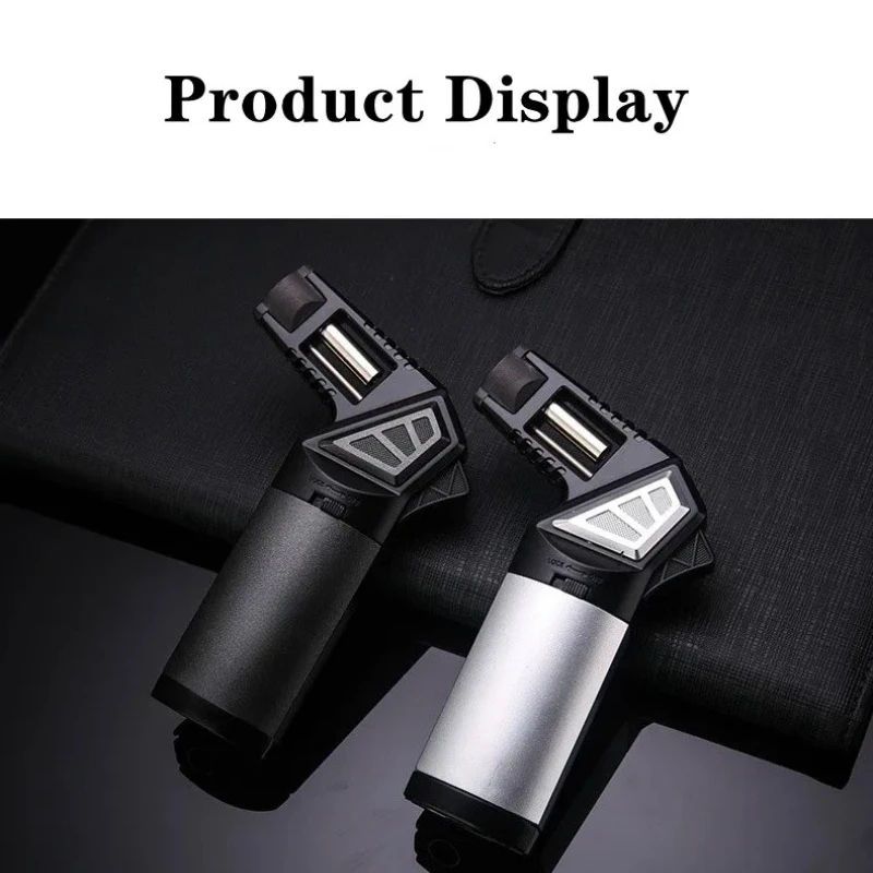 

2026 Новая металлическая ветрозащитная бутановая газовая зажигалка с синим пламенем для уличного барбекю, портативная высокотемпературная зажигалка для сигар