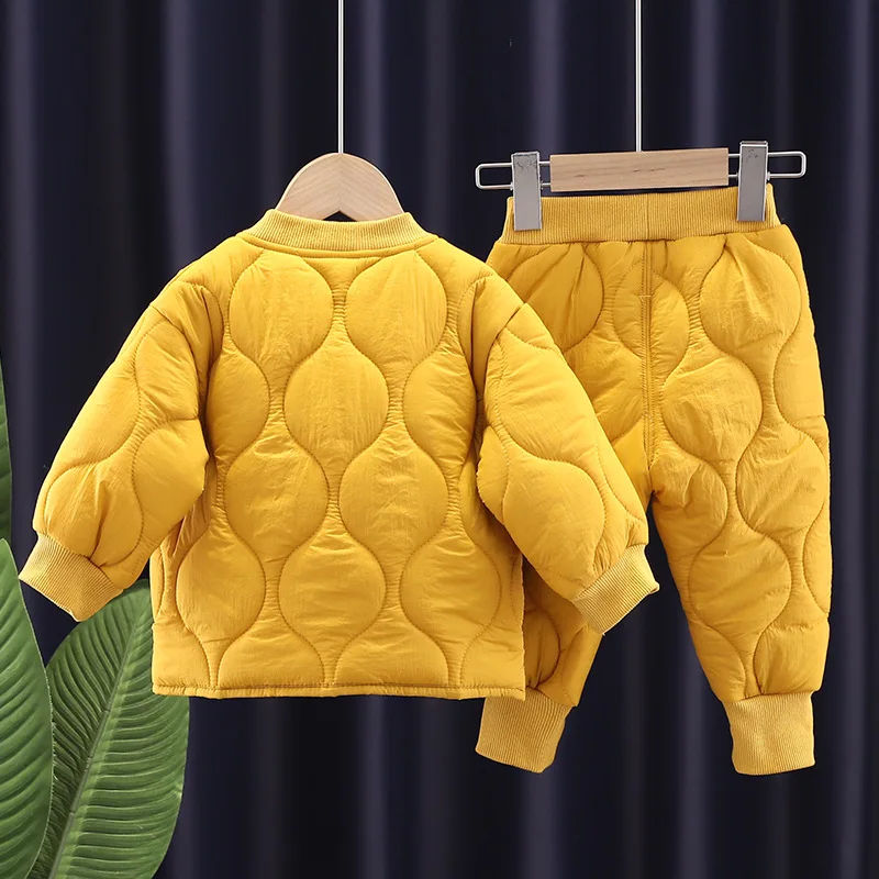 Clothing Set Boys Girls Winter Warm Cotton Single Breasted Jacket Thickened Pants 0-6 Year Old Fashionable Children\'s Garments