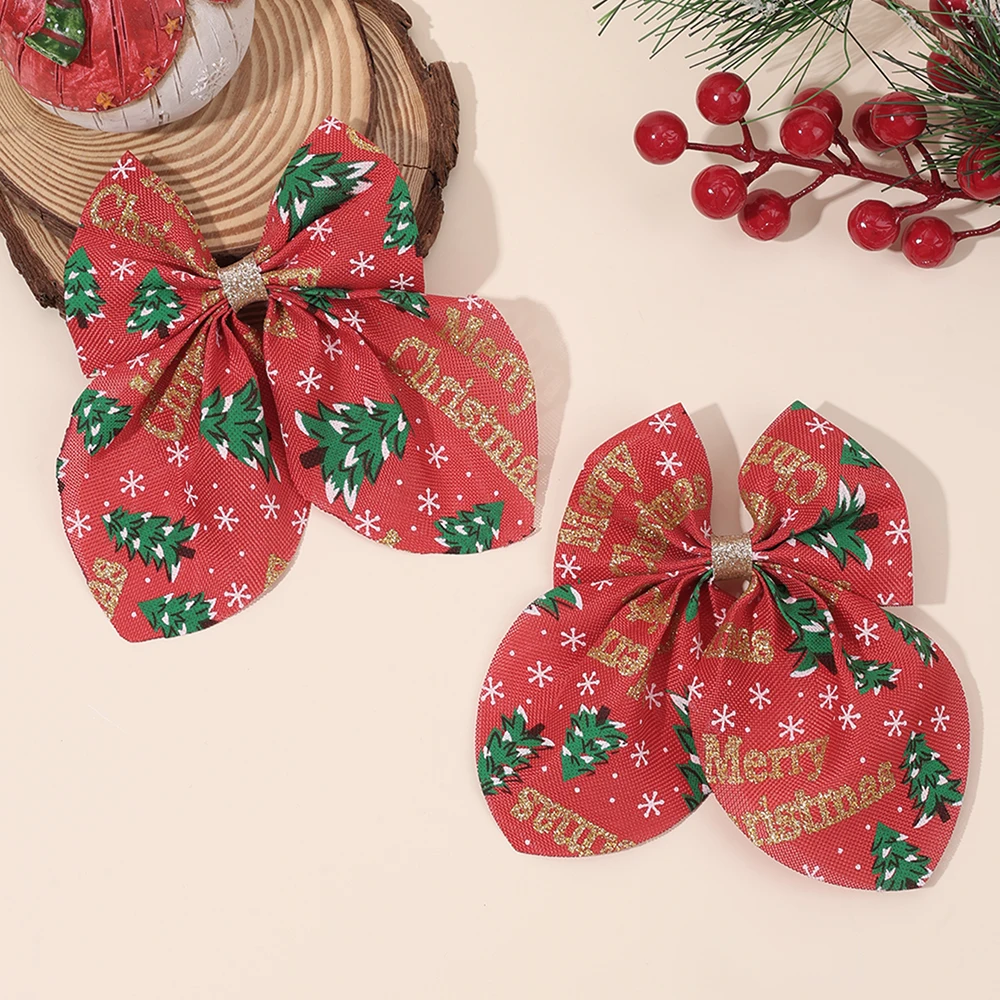 2 قطعة "عيد ميلاد سعيد" القوس مقاطع الشعر لطيف شجرة عيد الميلاد طباعة دبابيس الشعر للفتيات الأطفال السنة الجديدة أغطية الرأس إكسسوارات الشعر