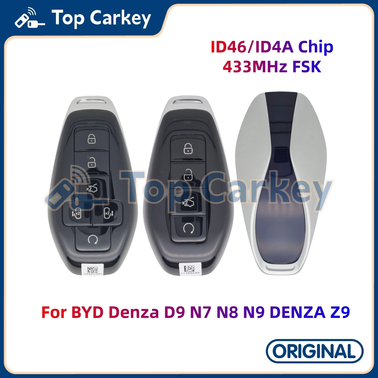 

TopCarkey Original OEM Smart Remote Key Keyless Go ID46 ID4A Chip 433MHz for BYD Denza D9 DM-i EV N7 N8 N9 DENZA Z9