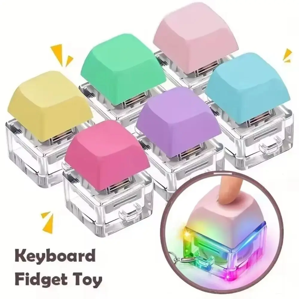 Relaxing DIY Keyboard Fidget Keychain Keys Button With Light Clicker Pass The Time Relief Stress Finger Keyboard Caps