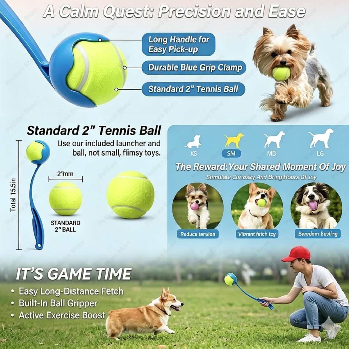 Dog Ball Launcher Sport with 18' Handle Length for Medium Dog Balls for Dogs 20-60 Lb Plastic Pet Fetch Ball Thrower Perfect