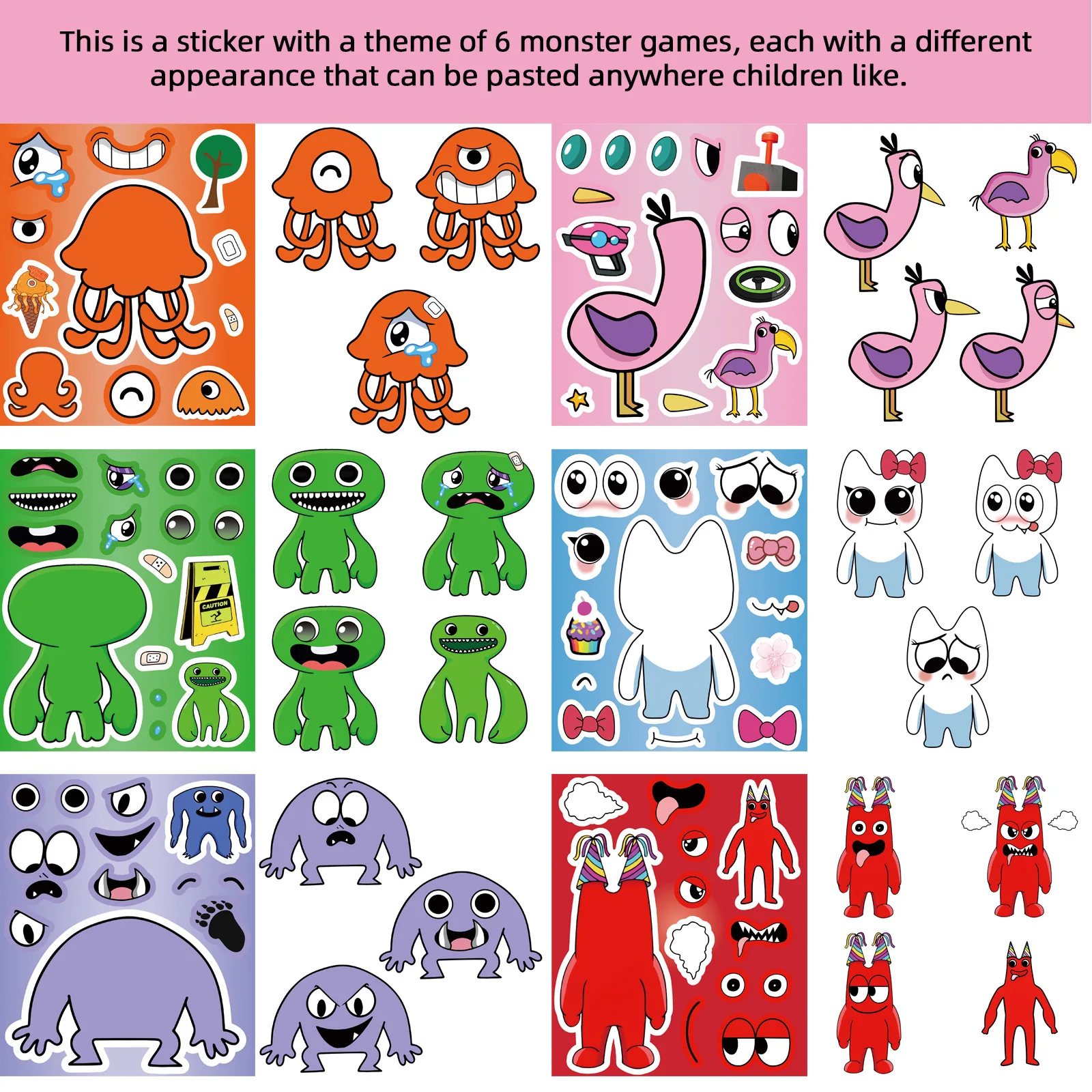 

8/16Sheets Garten of Banban Makes a Face Puzzle Sticker DIY Phone Laptop Luggage Skateboard Graffiti Decals Fun for Kid Gift