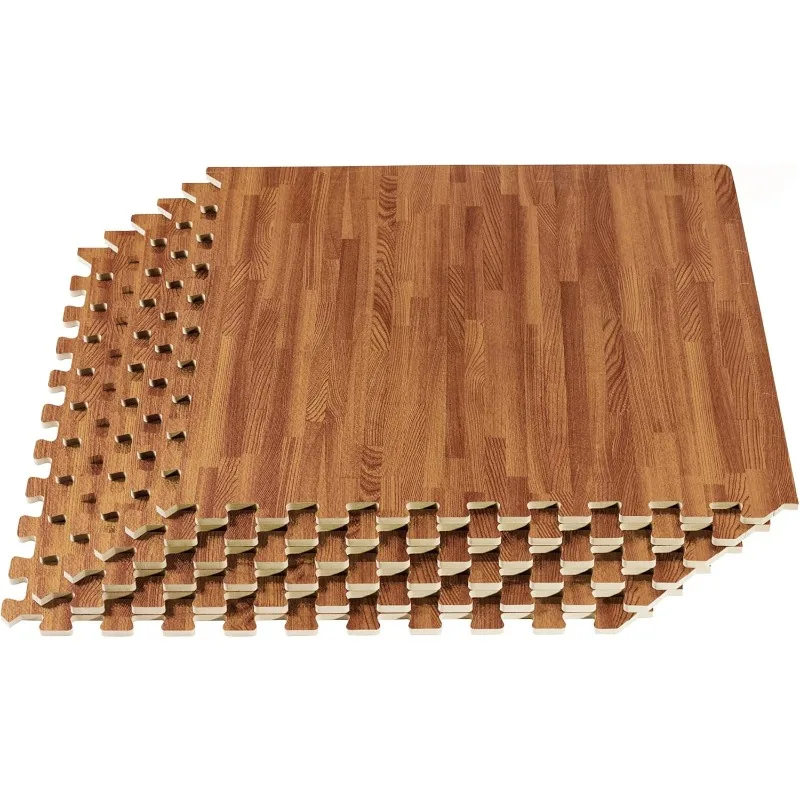 100 Sq Ft (25 Tiles)Thick Printed Foam Tiles, Premium Wood Grain Interlocking Foam Floor Mats, Anti-Fatigue Flooring