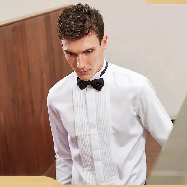 

Men's Long Sve Stand Collar irt White Formal Performance Costume Studio omsmen Outfit Slim Fit European Sle Faion