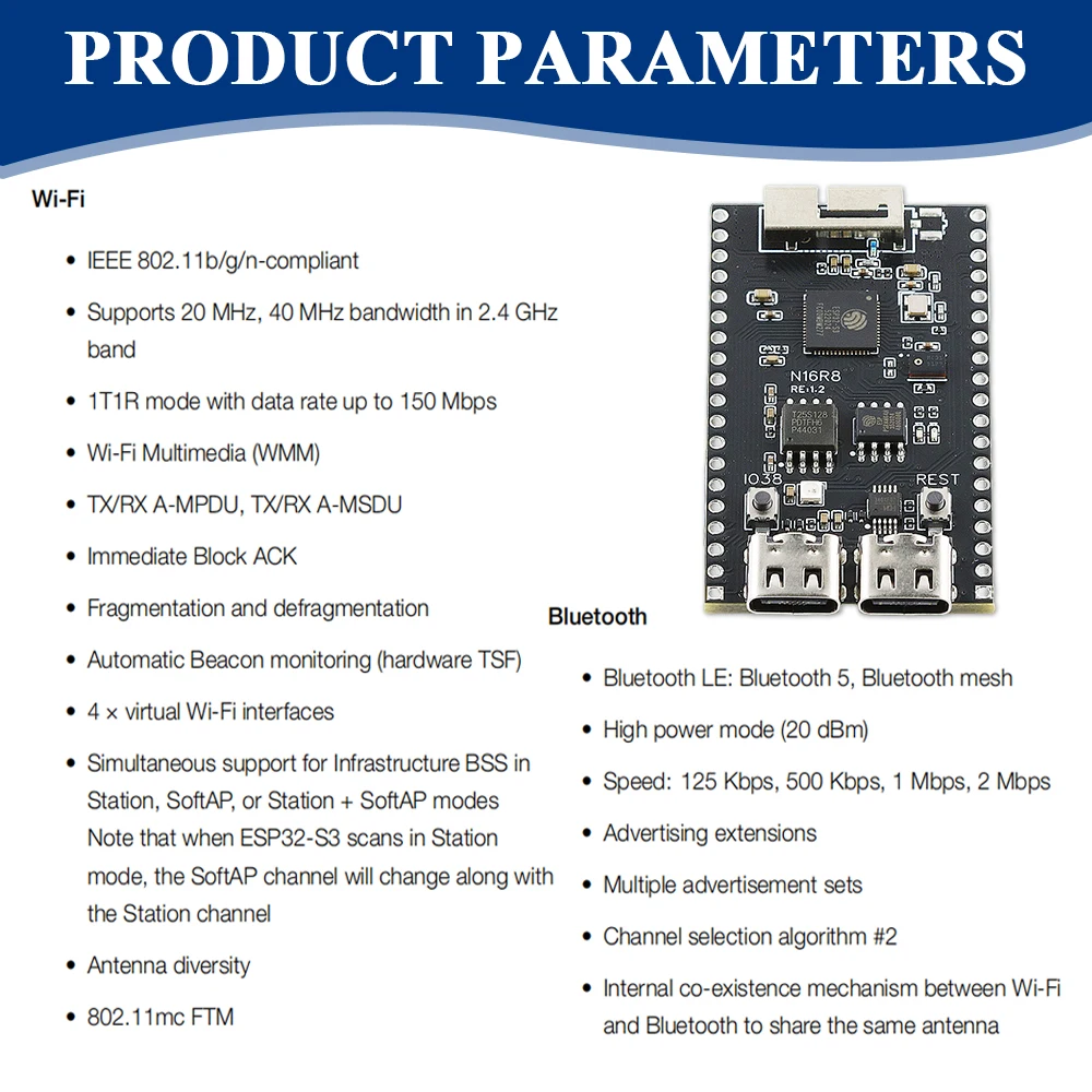 ESP32-S3 scheda di sviluppo 2.4G Wifi BT modulo con microfono OV2640 modulo fotocamera nuovo ESP32 S3 N16R8 CAM 8MB PSRAM 16MB FLASH