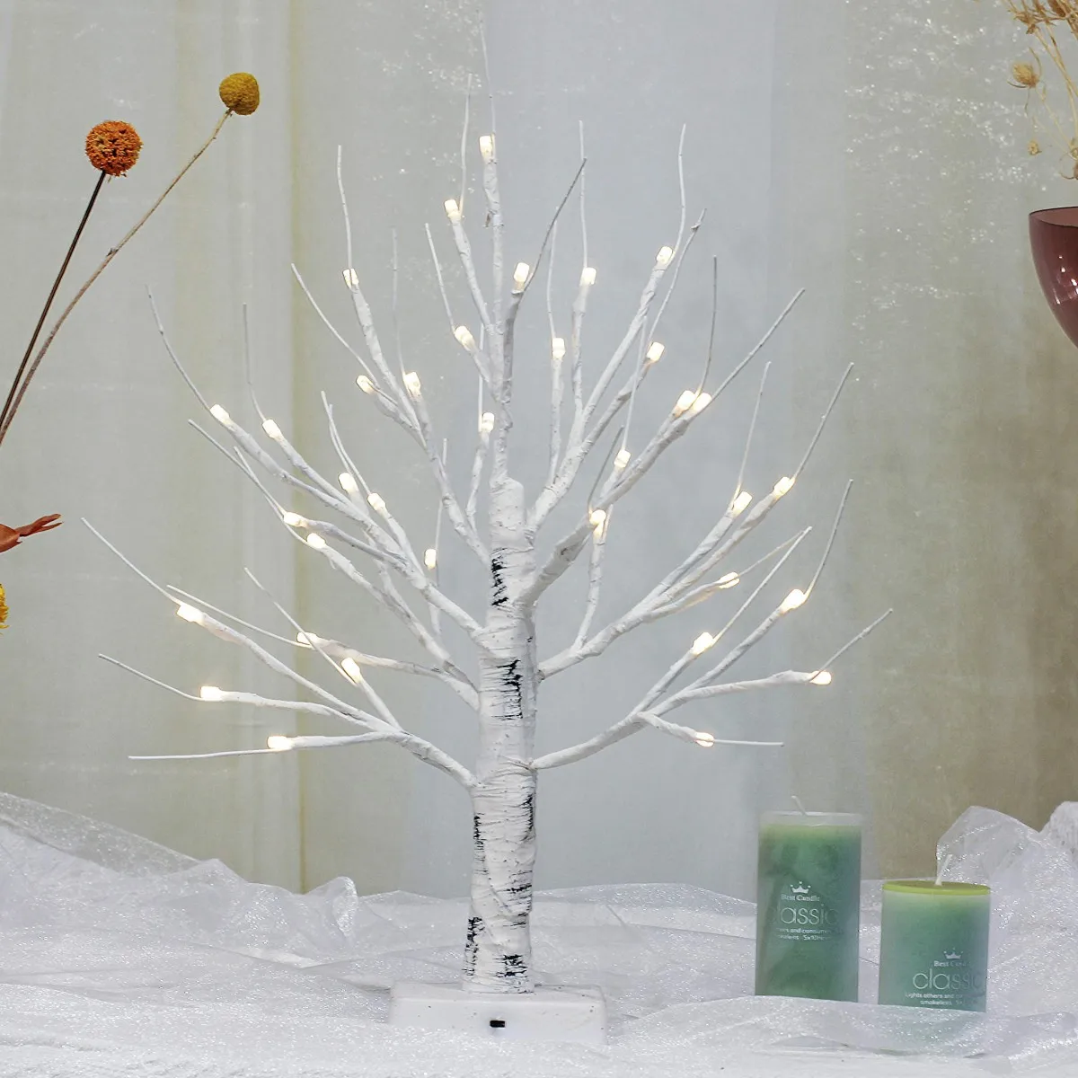 1pc 36LED White Birch Tree Artificial Branch Table Light with Adjustable Powered by 3AA or USB For Home Bedroom Festival Decor