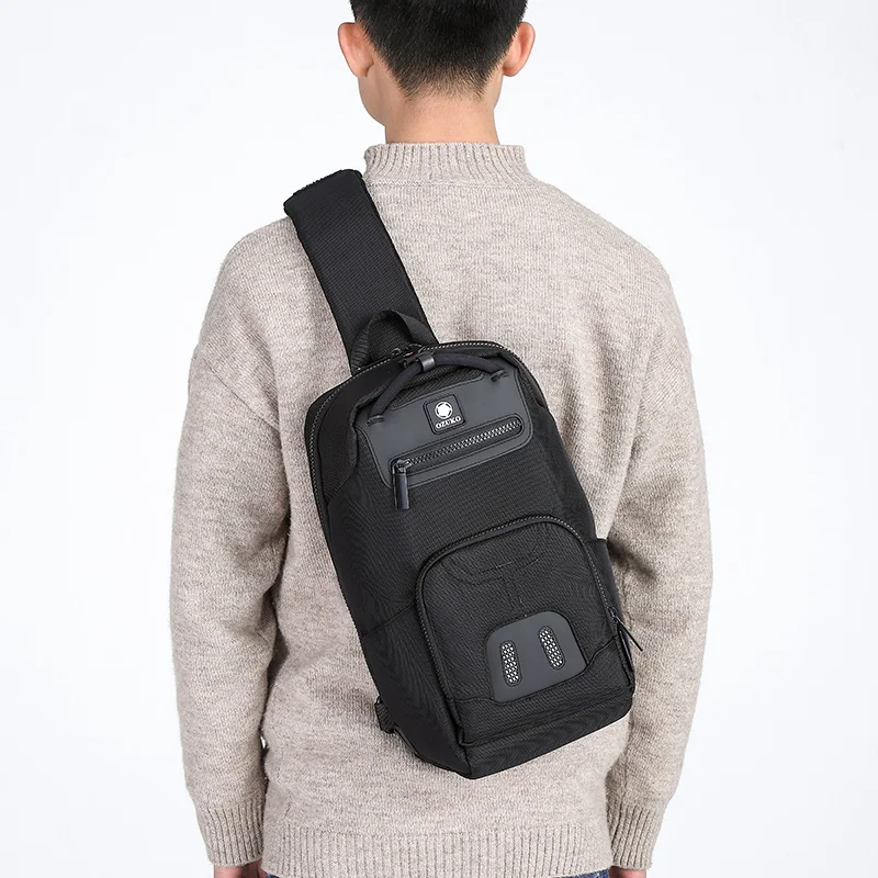 OZUKO-Sac à bandoulière étanche pour homme, sacoche de poitrine de qualité pour adolescent, sac de voyage USB