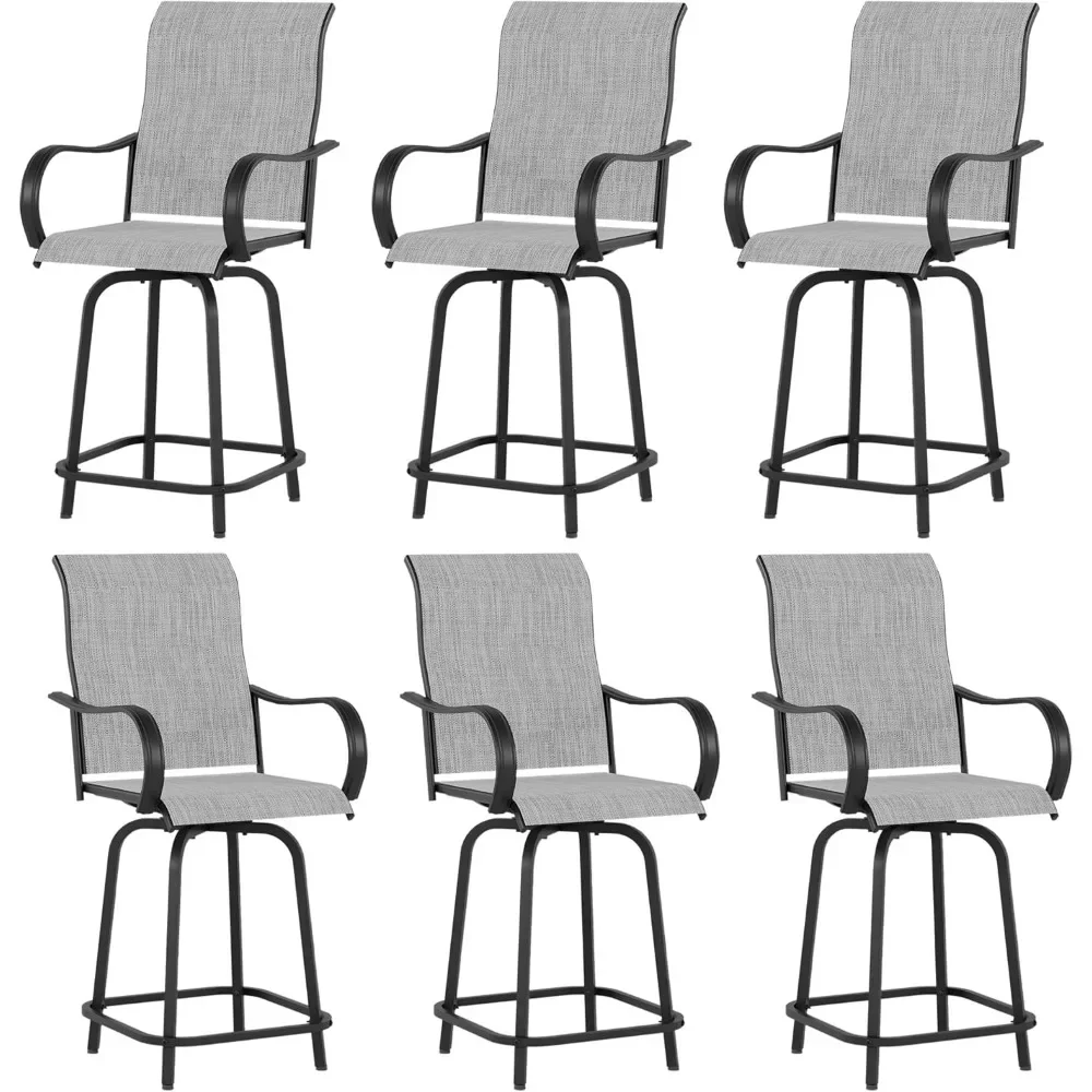 Patio Swivel Bar Stools Set of 6, Outdoor Bar Height Patio Chairs for Backyard, Pool, Garden,300lb Capacity – Grey, Chair