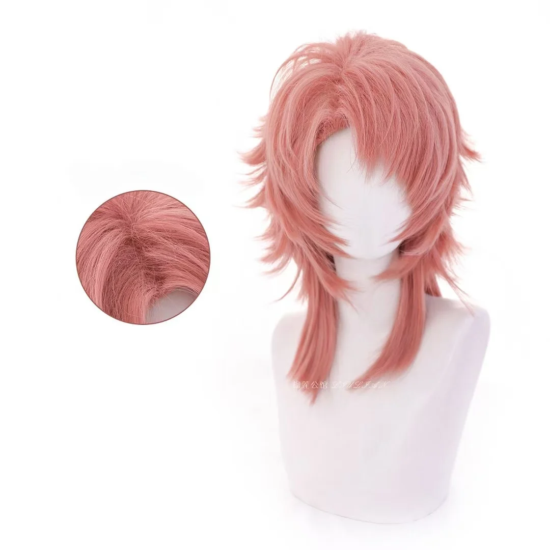 Sabito Cosplay Wig Pink Orange Mullet Wolf Cut Pre-Styled Fluffy Layered Hair No Trimming Anime Costume Wig Free Wig Cap