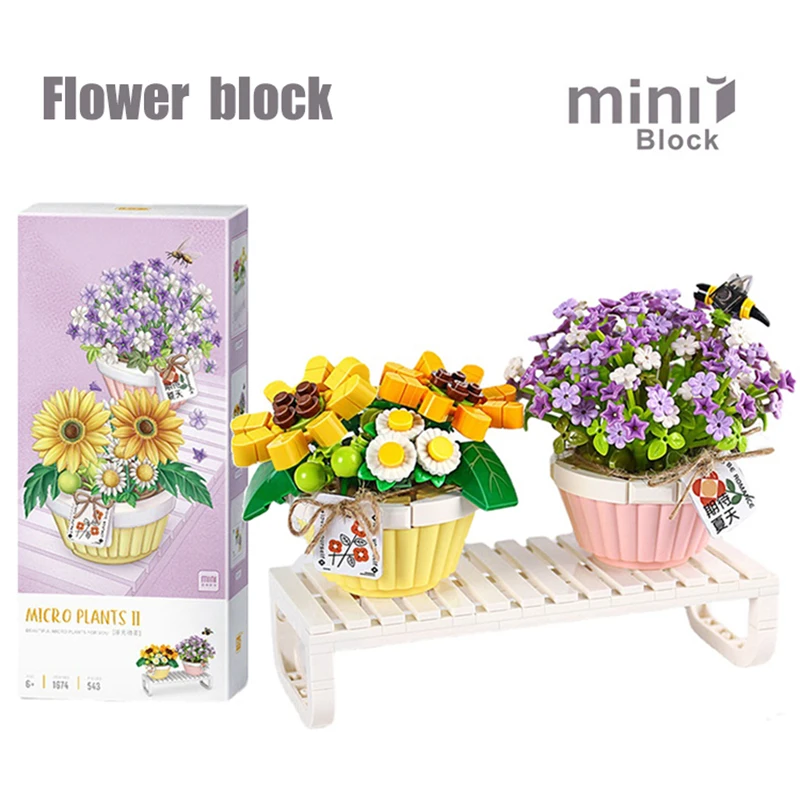 

Building Blocks Flower Mini Bonsai Ornaments DIY Green Plant Bouquet Potted Model Brick Children's Educational Assembly Toy Gift