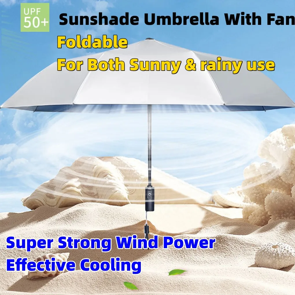 

Outdoor Protection Sun Umbrella With Fan Charging Model UV Resistant Sunshade Foldable Portable Summer Best Gift Vinyl