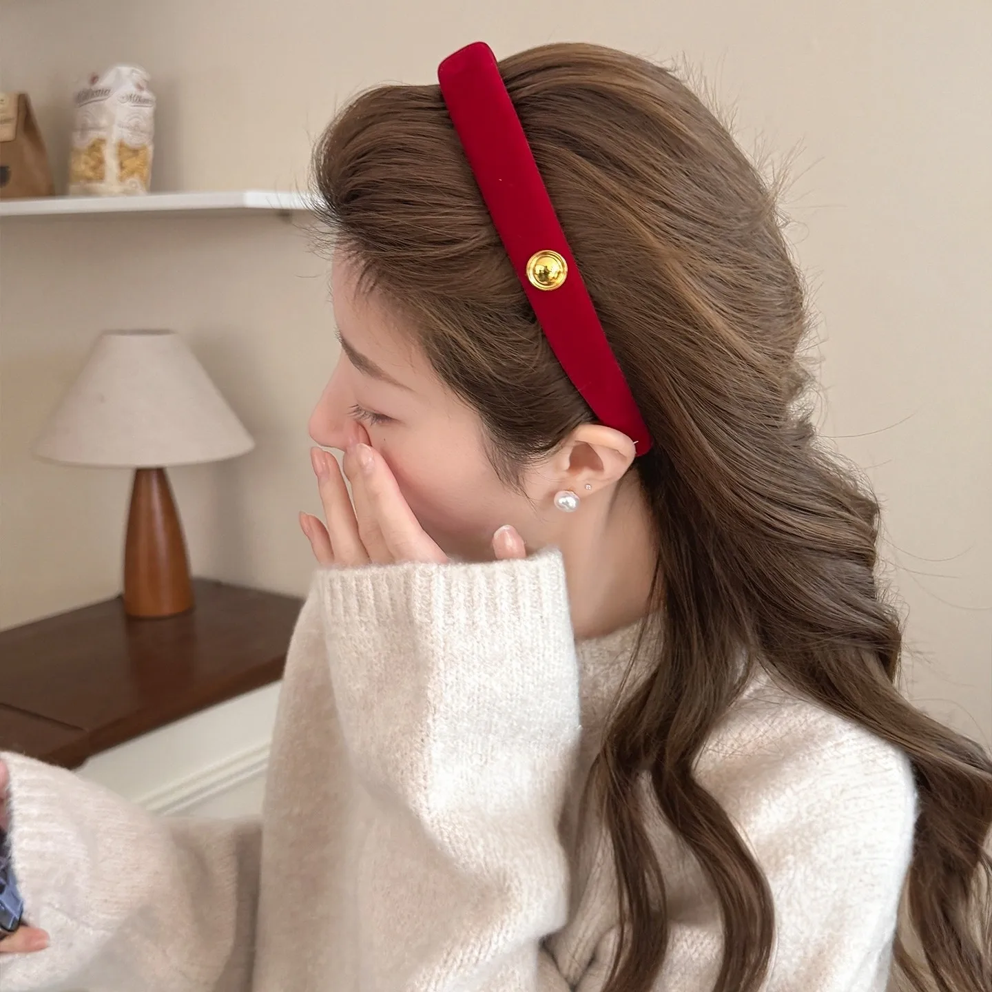Festive Party Red Velvet Hairbands Headband Women Girls Scrunchies Hair Head Hoop Bands Accessories Headdress Headwear Ornament view 3