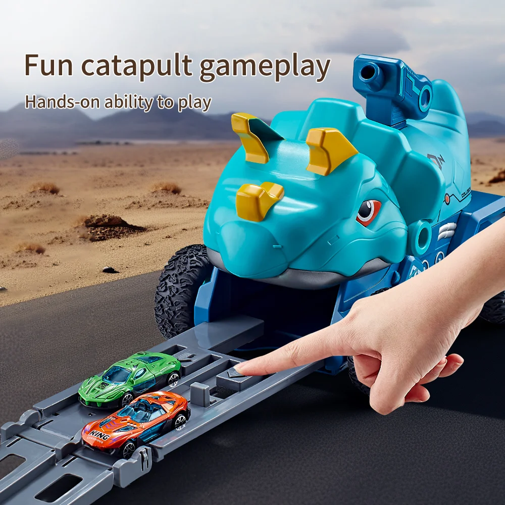 Add T-Rex dinosaur ejection car deformation rail car Children\'s alloy car Boy toy car Birthday gift Christmas gift Parent-child