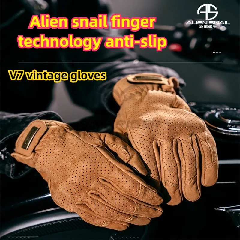 

Кожаные мотоциклетные перчатки в стиле ретро, мужские мотоциклетные перчатки с полным пальцем, нескользящие защитные перчатки для мотокросса, велосипедные перчатки S-2XL