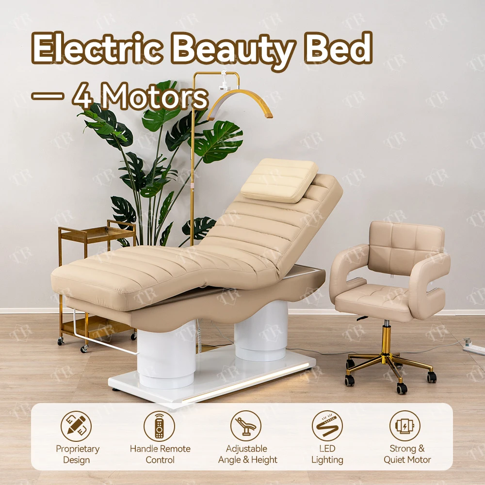 Cama de Masaje Eléctrica Turri con 4 Motores, Camilla de Belleza para Spa, Chaise Estética, Camilla Tailandesa Curva para Spa