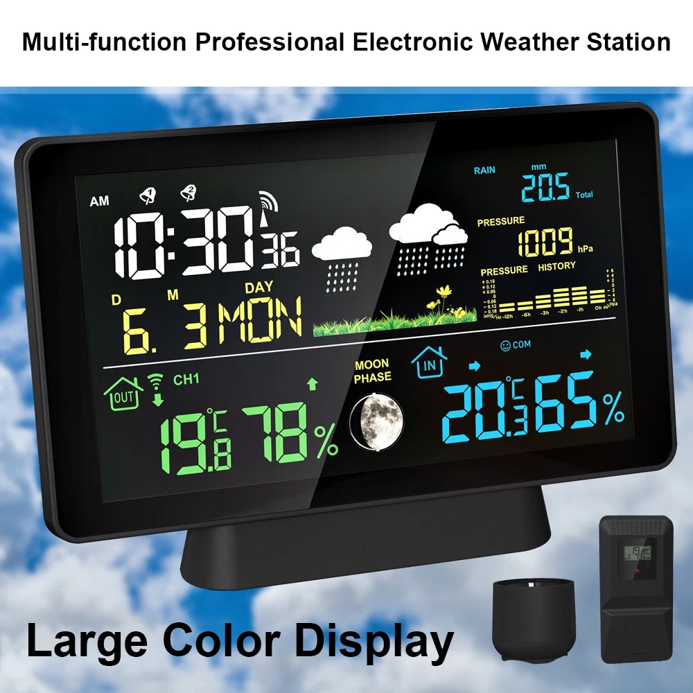 Multifunctional Digital Weather Station Hygrothermograph Rainfall Barometric Pressure Moon Phase Weather Forecast Alarm Clock