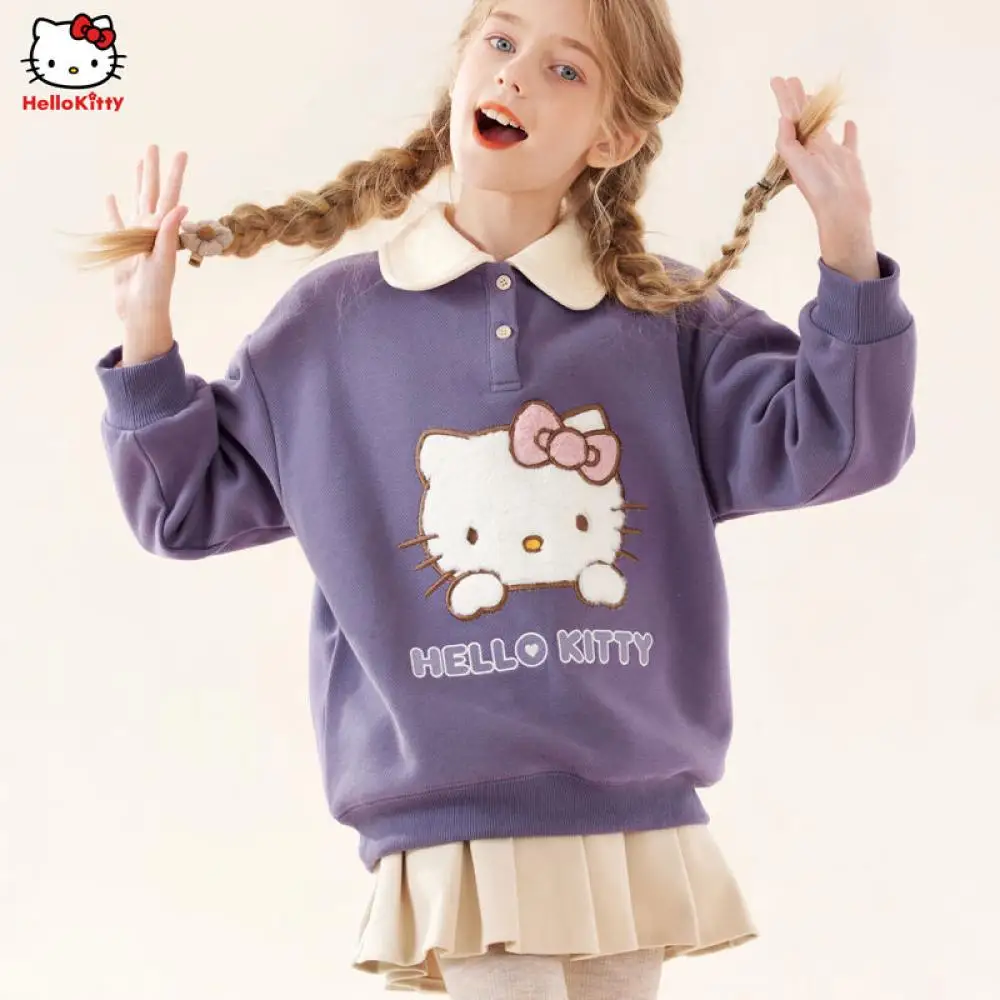 

Kawaii Sanrio Hello Kitty топы для девочек мультфильм Аниме Повседневная Свободная стильная куртка с длинным рукавом весна осень детская одежда