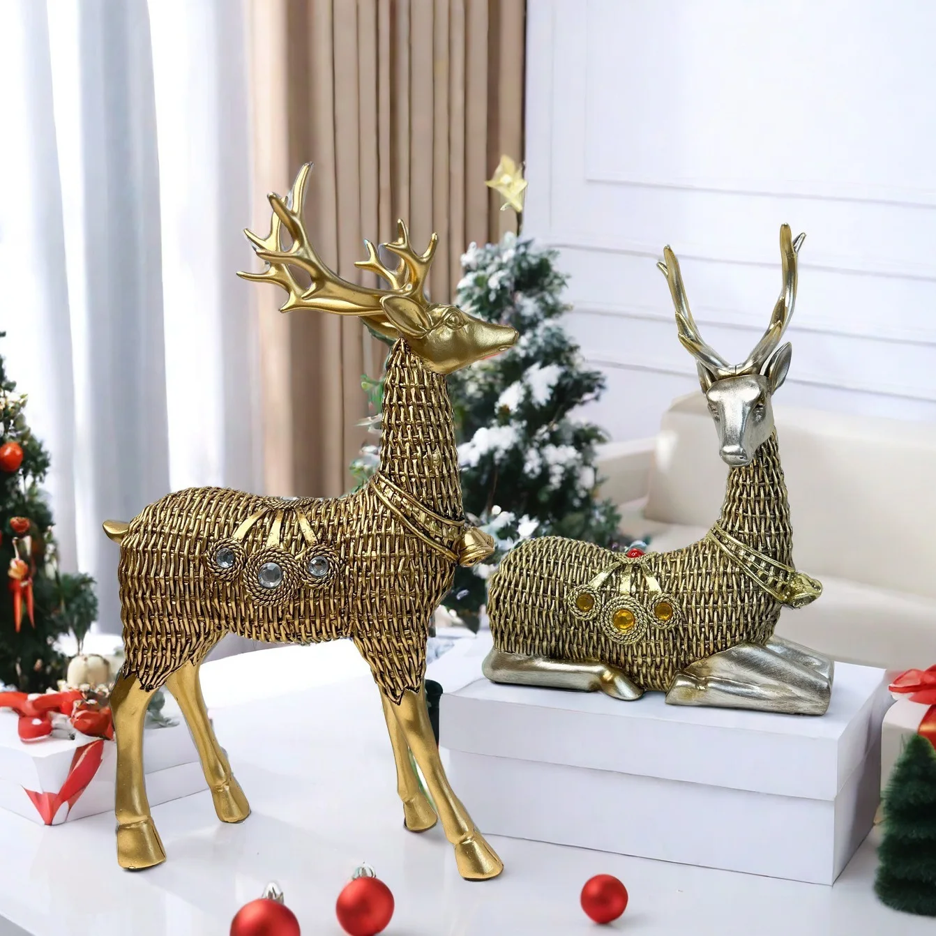 Vine woven deer animal ornaments Nordic elk desktop decoration Cross border home living room wine cabinet exhibition hall resin