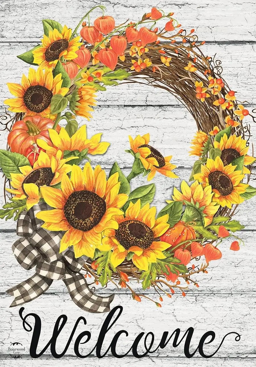 Sunflower Fall Wreath Welcome Garden Flag Autumn Floral 12.5