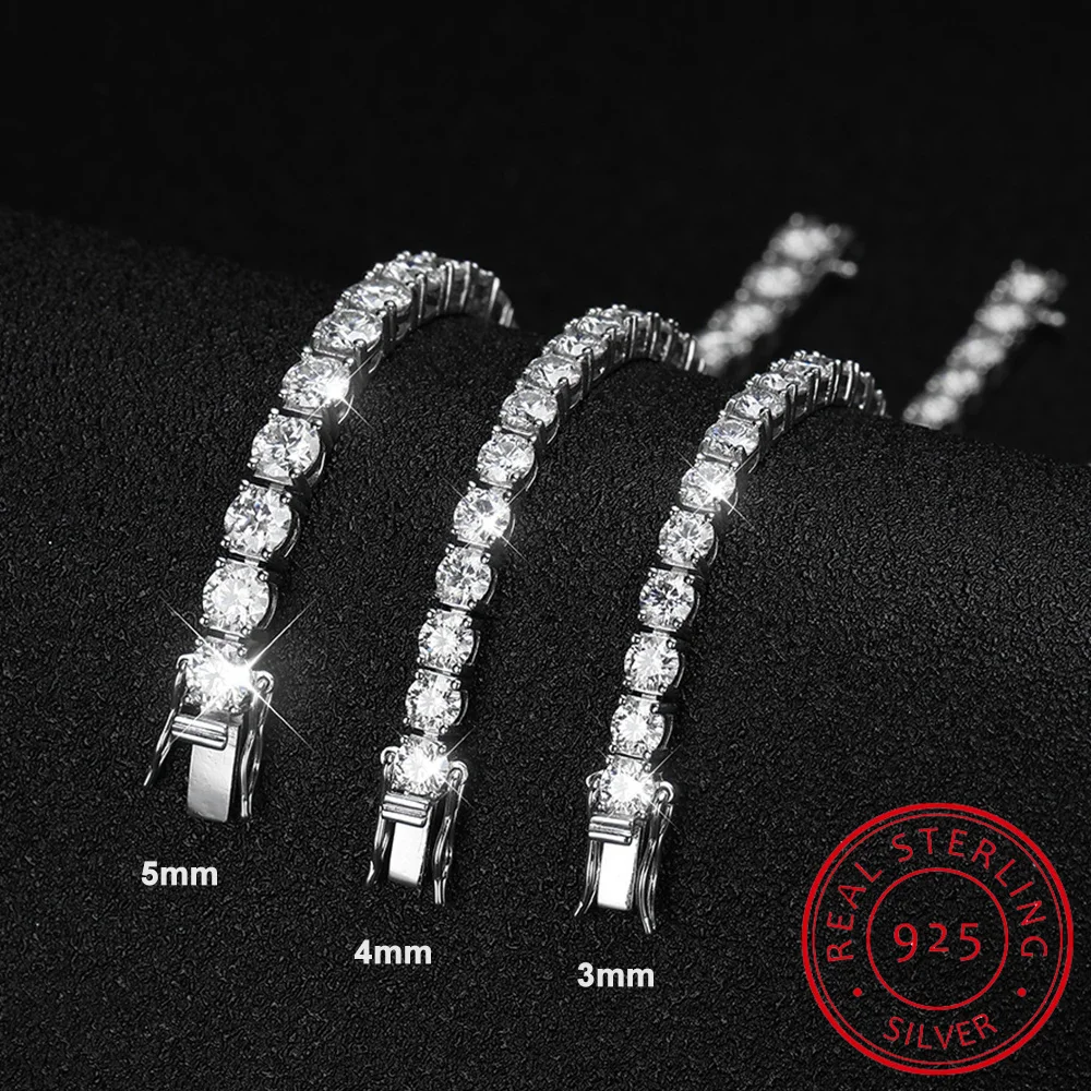 Real 3/4/5/6.5MM Full Black Moissanite Tennis Bracelet for Women Men S925 Silver Link Bracelets Fine Jewelry