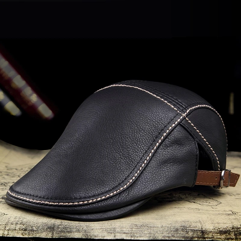 

2024 Winter Man Brand Genuine Leather Beret Hats Male Fashion Forward Caps Duckbill Adjustale Casquette Boina Trucker Cap