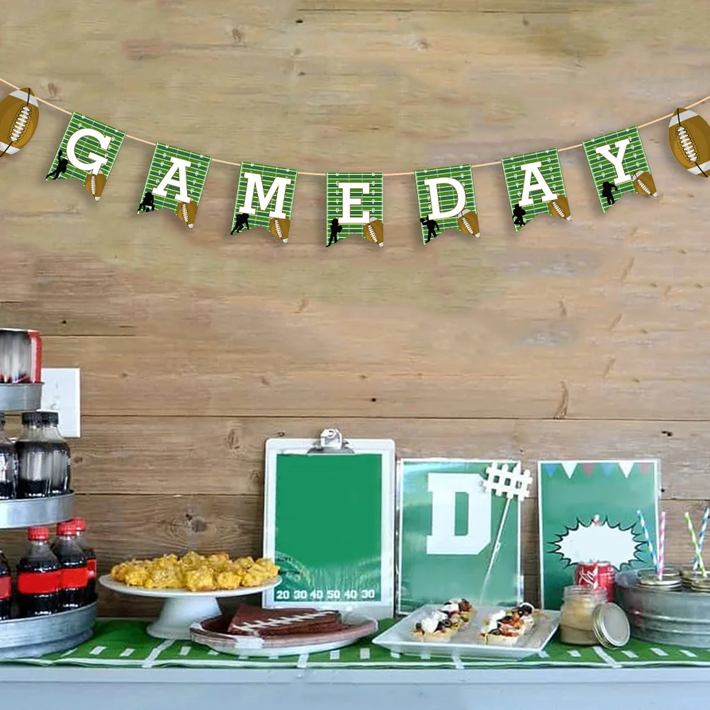 

2Pcs Football Birthday Banner Rugby Party Decorations Hanging Banner Sports Theme Party Supplies Football Decor