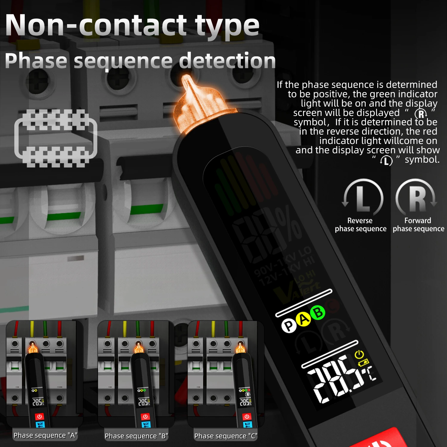 BSIDE AVX1 Phase Sequence Continuity Detector, Non-Contact Induction Pen, Voltage Indicator Meter, Usb Rechargeable Battery