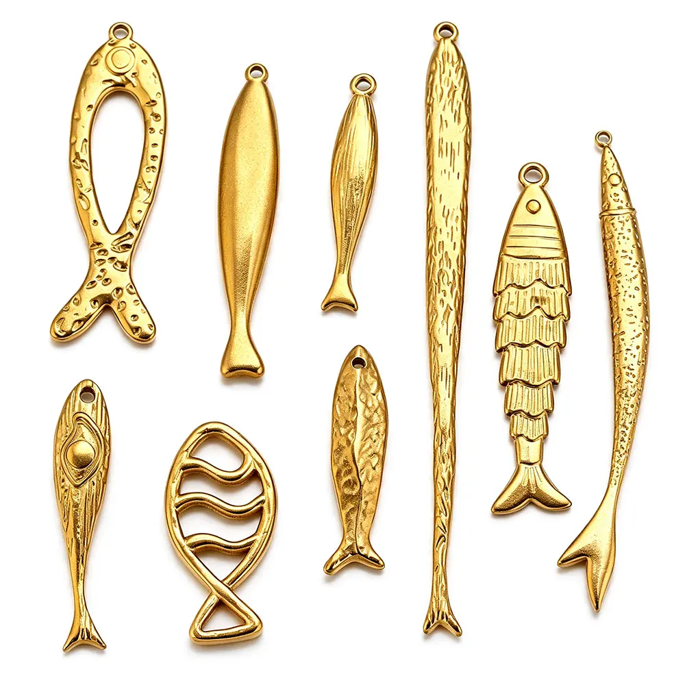 5Pcs Stainless Steel Sardine Fish Charms Ocean Long Fish Pendant 18K Gold DIY Earrings Necklace Jewelry Making Beach Accessories - view 2