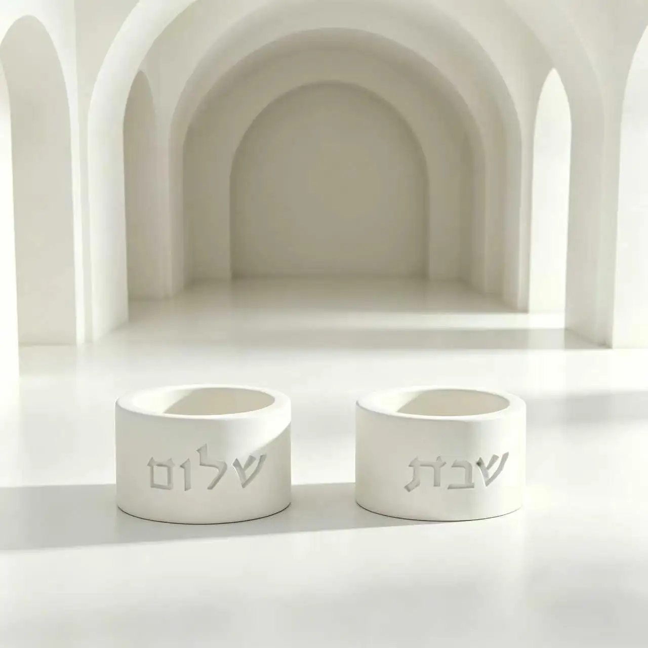 Ensemble de moules en silicone pour porte-bougie cylindrique juif (2 pièces) avec lettres hébraïques Shabbat Shalom, moule pour résine et plâtre