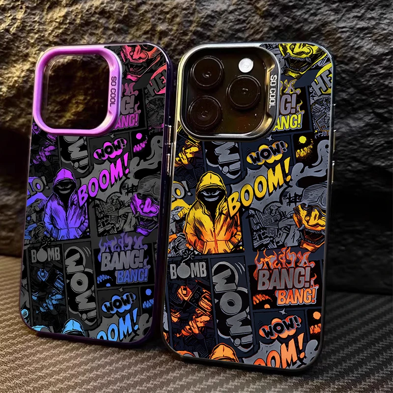 Cool Graffiti Boom Comic Plating Case for Samsung Galaxy S24 S23 S22 S21 Ultra Plus FE A54 A34 A24 A14 A73 A53 A33 5G Note 20