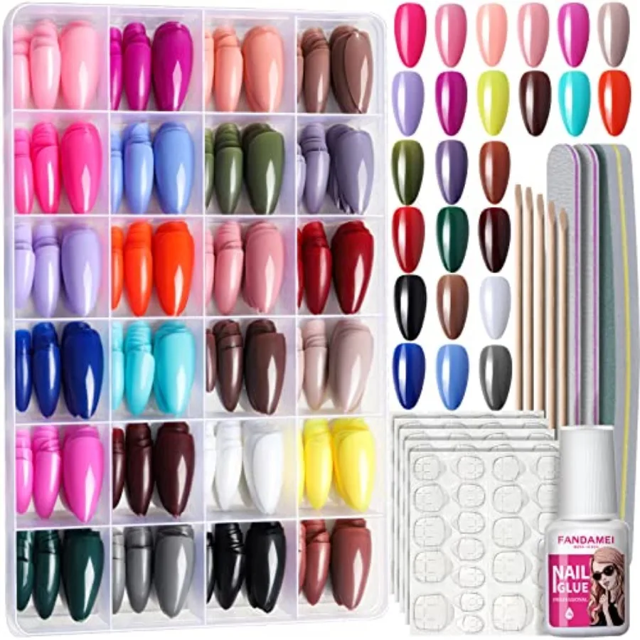 

Press on Nails, 24 Colors 576PCS Press on Nails Almond, Medium Acrylic Fake Nails Full Cover, Natural Glossy, False Nails with