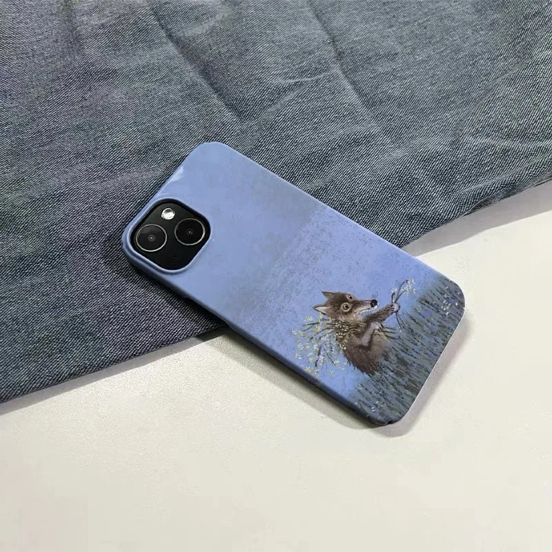 INS Blue Graffiti Fairy Tale Wolf Case for IPHONE 16 15 PLUS 14 13 PRO MAX 15 15PLUS 15PRO Case Acrylic Hard Mobile Phone Cases