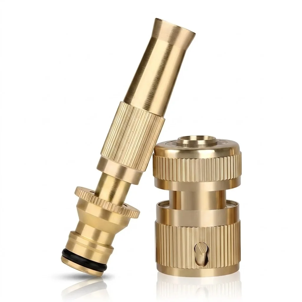 Spray Nozzle Water Gun Brass High Pressure Adjustable Direct Spray Sprinkler with Quick Connector for Home Garden Hose Cleaning