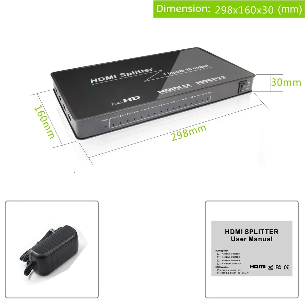 Divisor HDMI 2.0 hdmi 1 en 16 salidas 4K Multi Visor HD video1x16 divisor hdmi