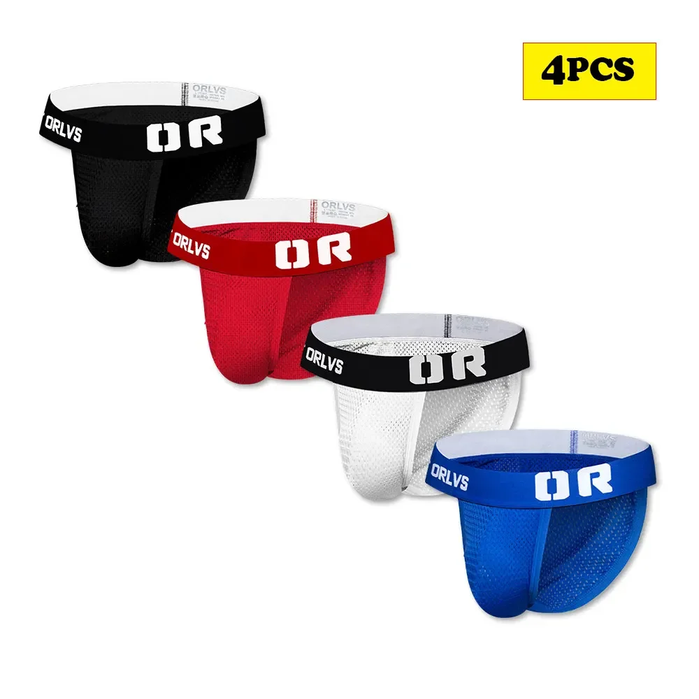 

4PCS Men Underwear Mesh Male Lingerie Jockstrap Panties Sexy Bikini Briefs Underpants for Men OR208