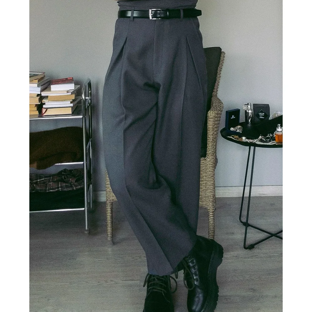 

Mens Pleated Trousers Straight Leg Loose Fit Plain Color Formal Pants Comfortable Breathable Business Casual Office Wear Plus Si