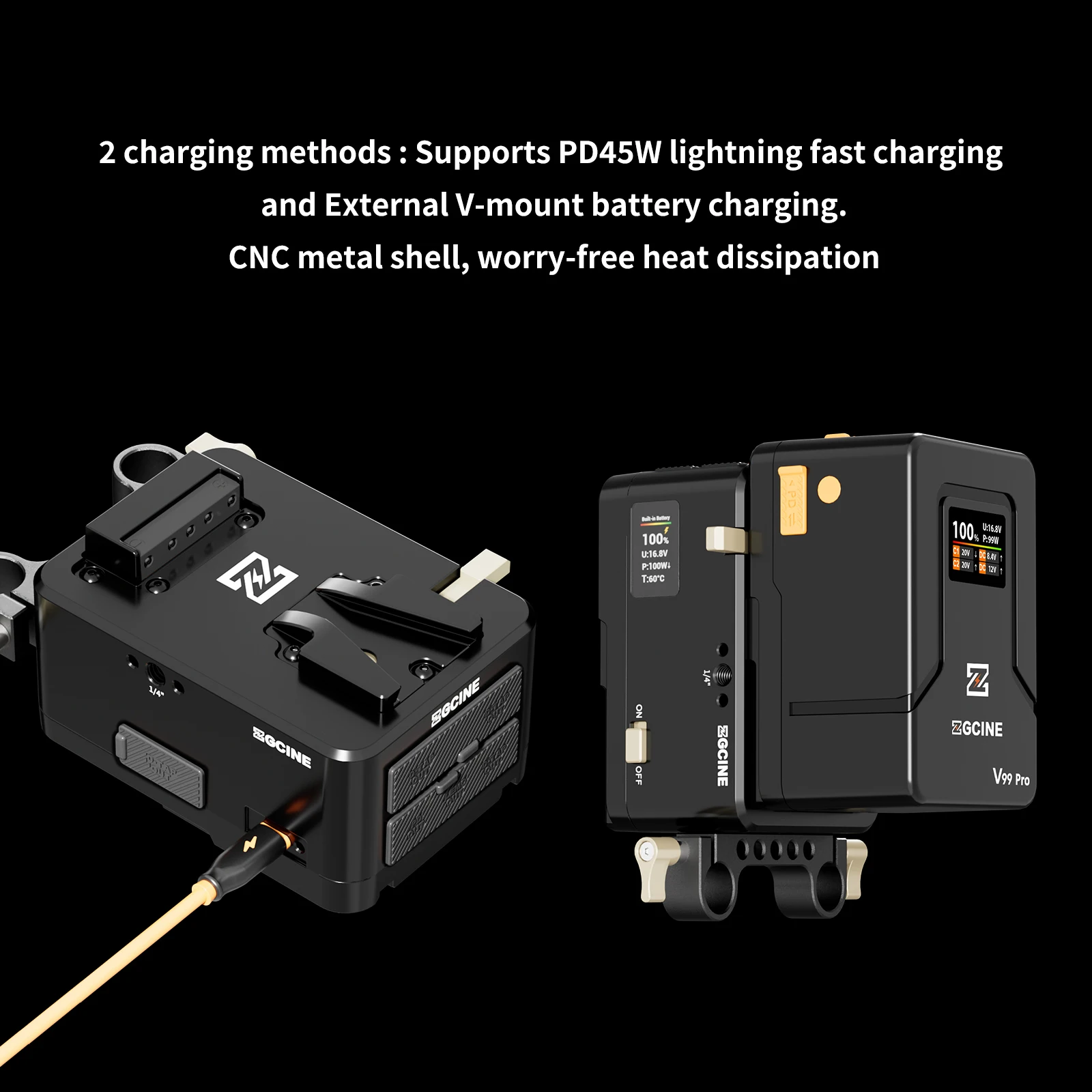 ZGCINE VM-HS1 ホットスワッププレート Vマウントバッテリープレート 内蔵バッテリー 50Wh、USB-C PD入力 65W、0.96インチIPSディスプレイ搭載