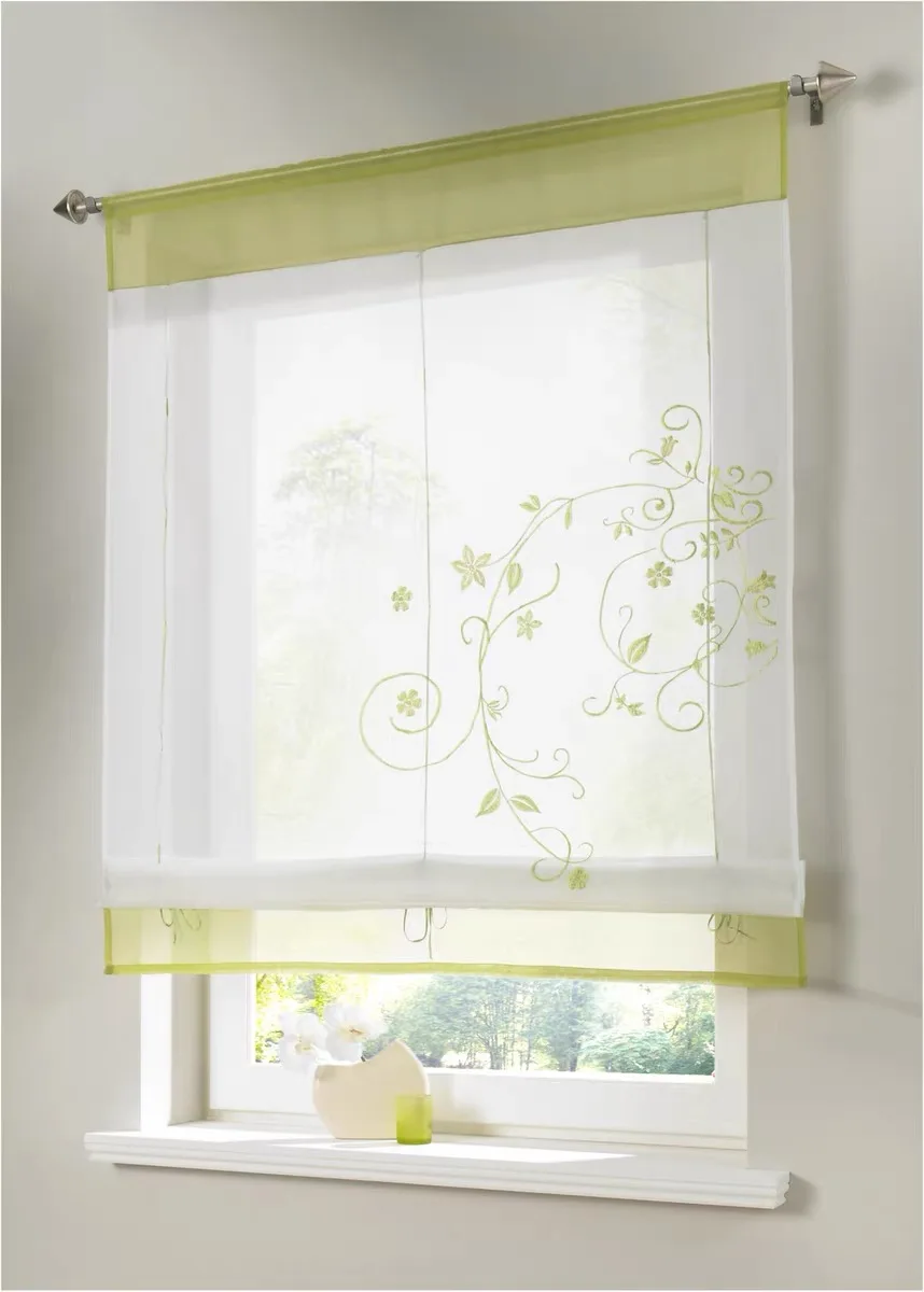 Half Short Curtain Embroidered Adjustable Ribbon Pole Sheer Window Tulle Curtain Kitchen Living Room Voile Screening Drape Panel
