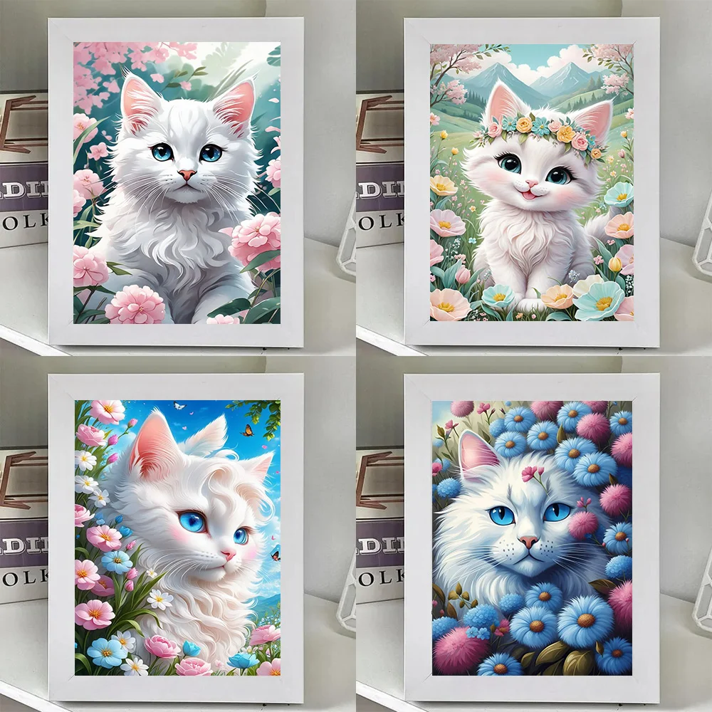 Diamond Cute Mosaic Cats And Flowers Painting 5D Kits Playing On The Grass Full Drills DIY Embroidery Cross Stitch Decor Picture