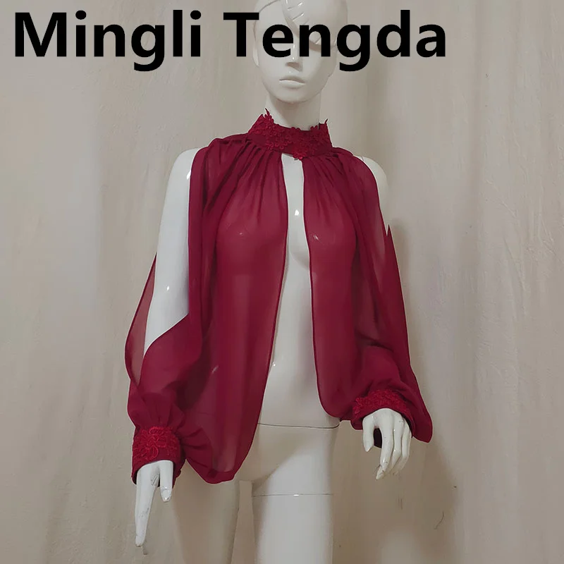 Mingli Tengda Chiffon collo alto scialle mantelle Custom Made Bolero Casamento accessori da sposa Jaket donna maniche lunghe shtappeti