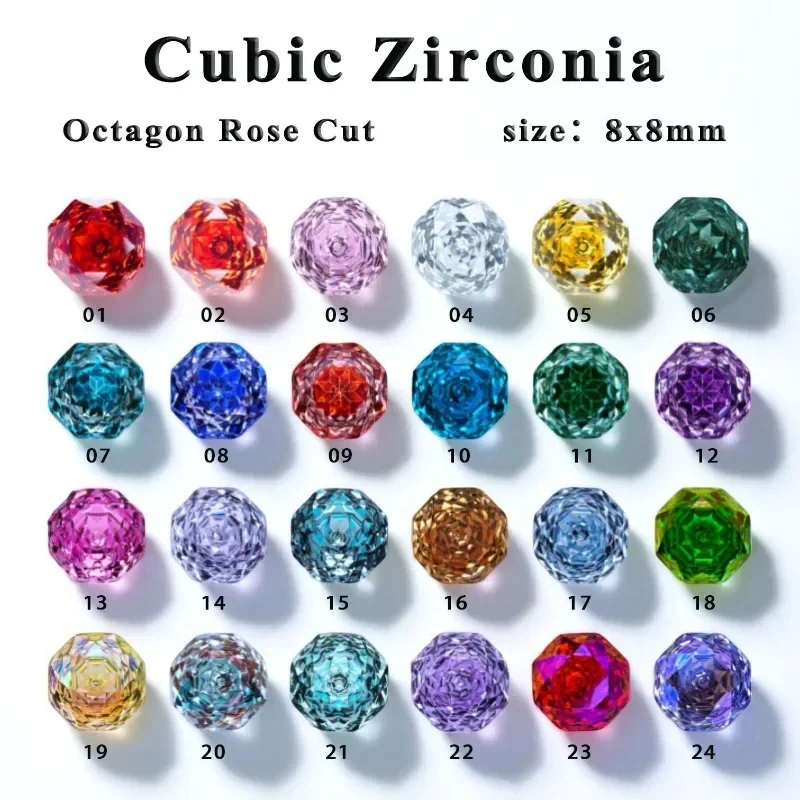 Cubic Zirconia Octagon Rose Cut Plating Color Ful Millennium Synthetic CZ Gems High Carbon Diamond For Jewerly Making