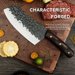Forged Kiritsuke Kitchen Chef Knife, Stainless Steel Blade, Red Sandalwood Handle, Facas Professional Bowie Knife, 4Cr13mov